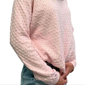 Tommy Hilfiger XXL Light Pink Cable Knit V-Neck Lslv Cotton Blend Women Sweater